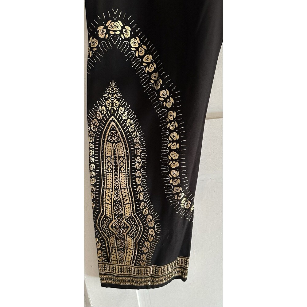ASHRO Black Wide Leg Gold Embellished Elastic Waist Pants Size S 100% Rayon - Picture 3 of 5